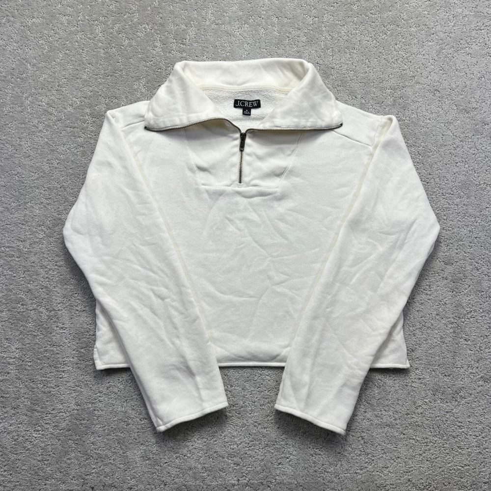 J.Crew Sweatshirt Womens Medium White Heritage Terry Quarter Zip Cotton Pullover